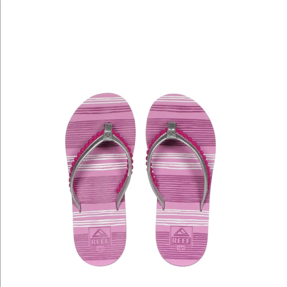 NWT Reef Kids Pom Pom Flip Flop - Picture 1 of 7